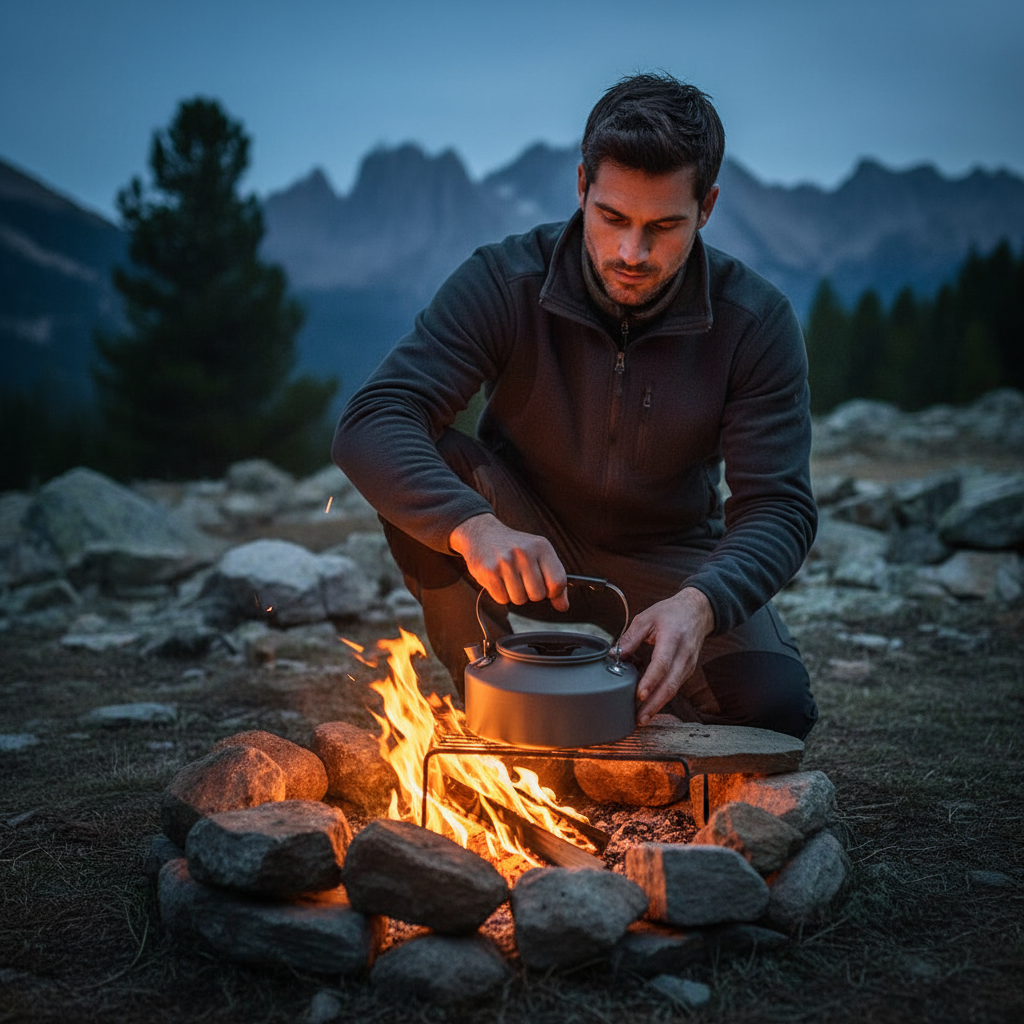 Portable Camping Kettle โ Hard-Anodized Aluminum Outdoor Cooker with Heat-Resistant Handle | Lightweight & Compact Hiking Tea Pot: New Edition