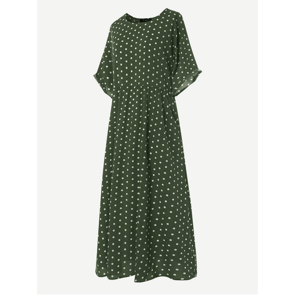 Polka Dot Print Short Sleeve Plus Size Dress