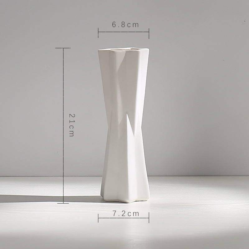 Wind Ceramic Dried Flower Vase Small  Flower Flower Arrangement White Desktop Living Room Home Decoration Ornaments