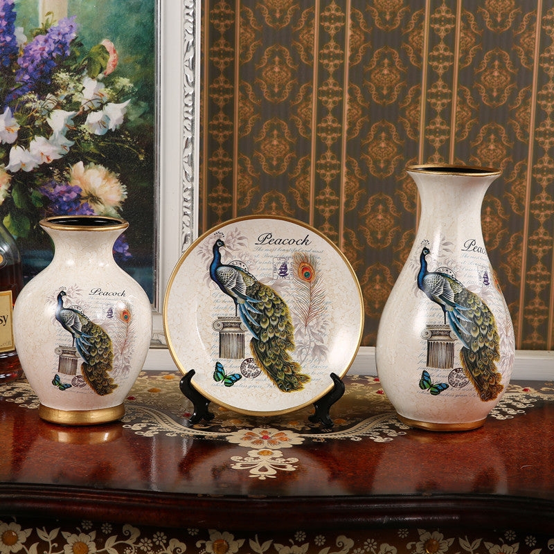 Creative Wedding Gift Home Furnishings Retro Ceramic Vase Living Room Three-Piece Wine Cabinet Decoration Ornaments