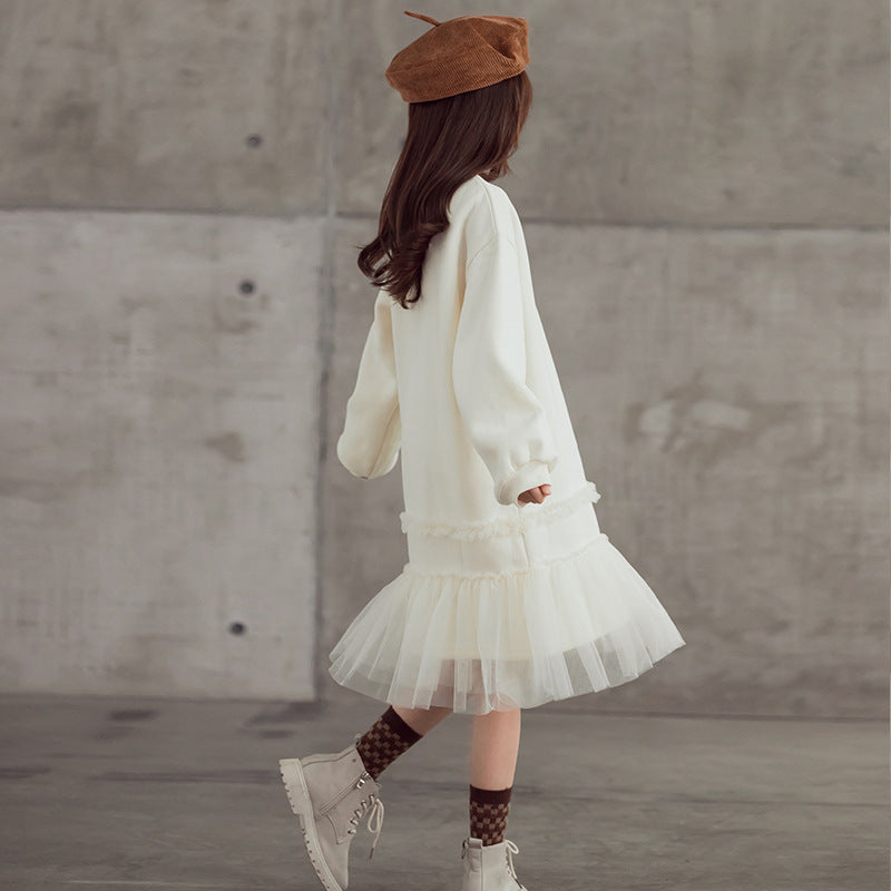 Sweet Performance Dress For Big Girl In Western-style Net Gauze Long Skirt