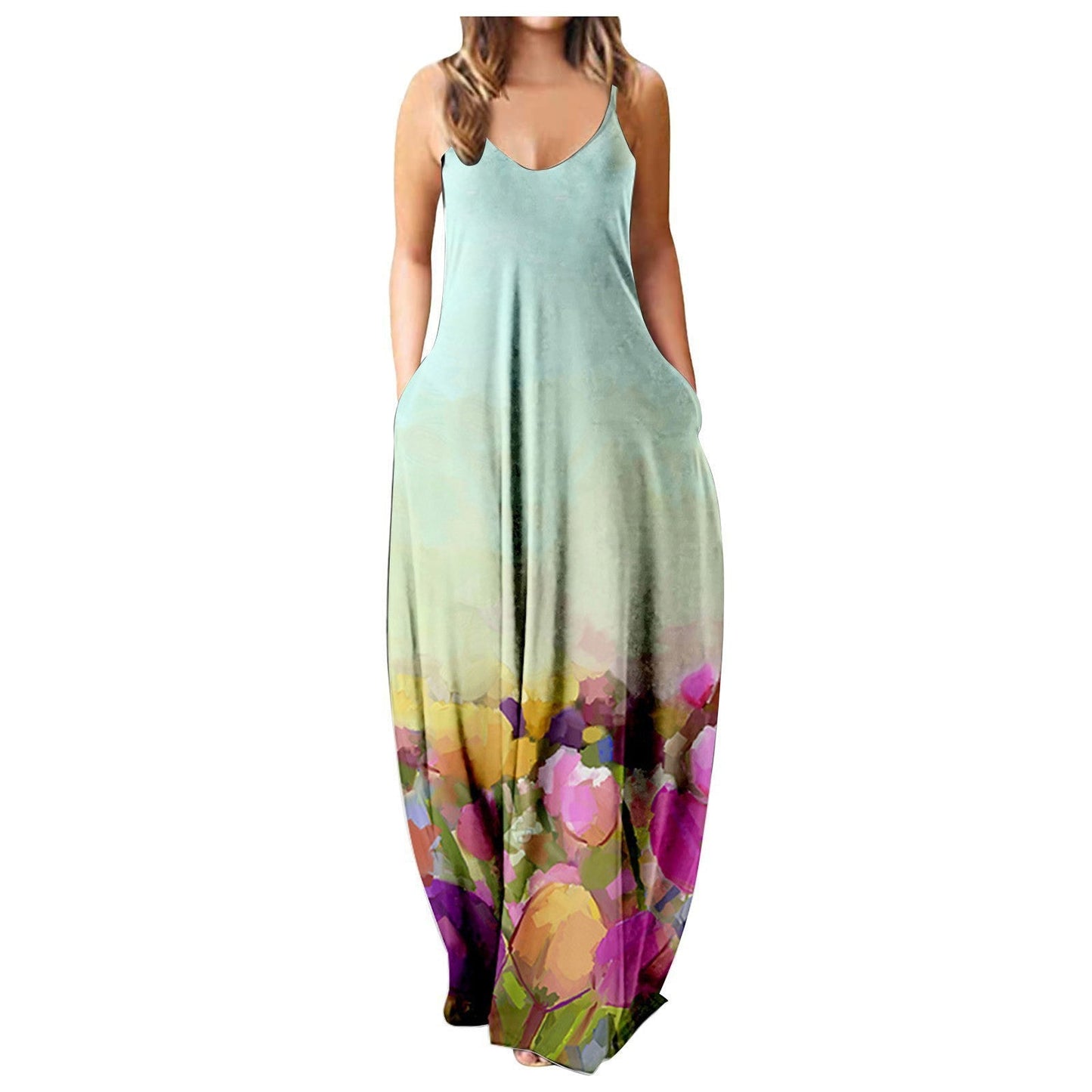 Summer Cool Strap Dress Abstract Face Style Digital Printing Elegant Street Dress